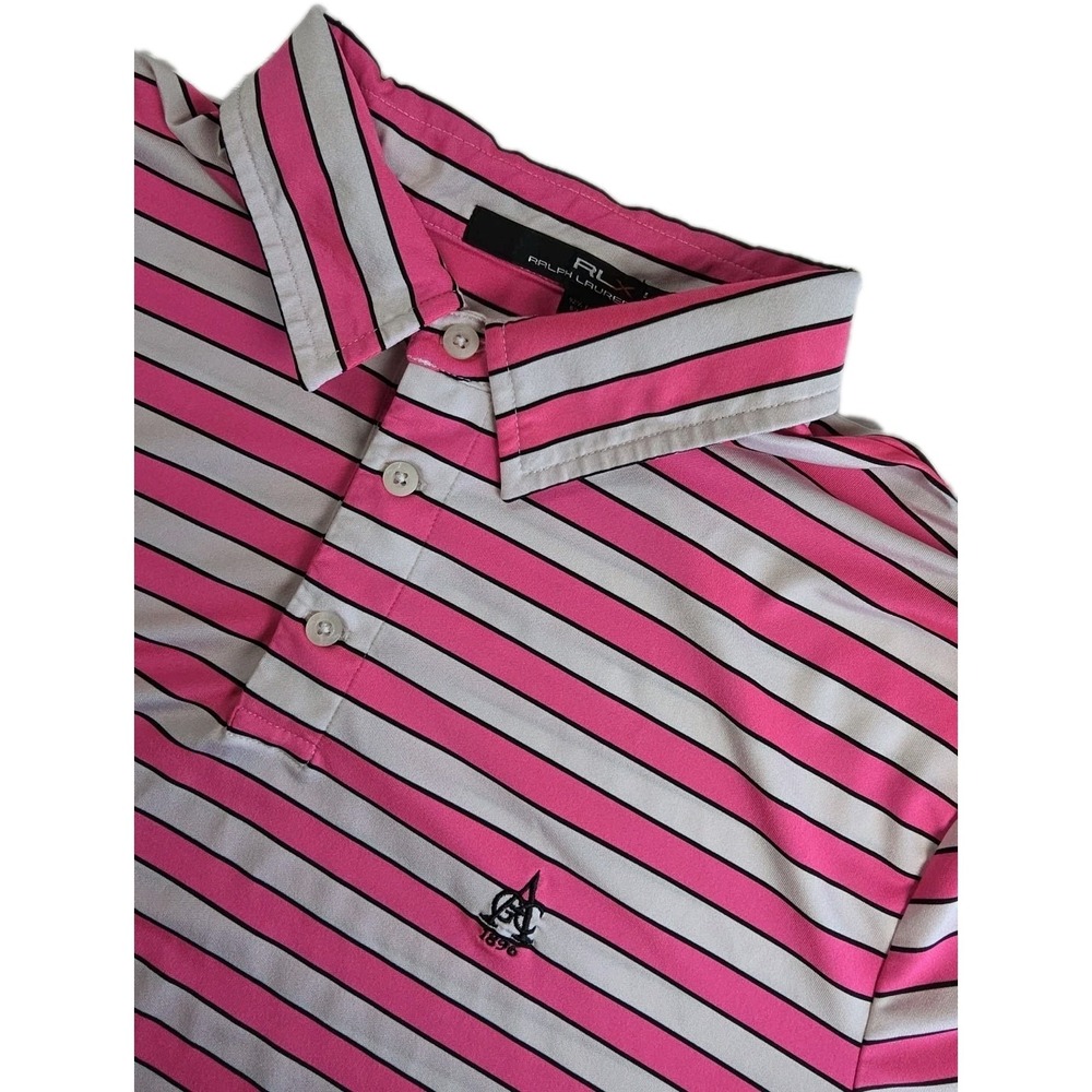 RLX Ralph Lauren Polo Shirt Mens XL Pink Stripe Golf Performance Stretch Jersey